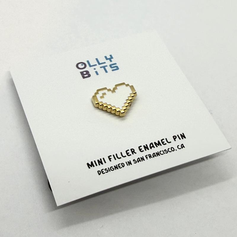 White (Gold) Pixel Heart Mini Filler Enamel Pin